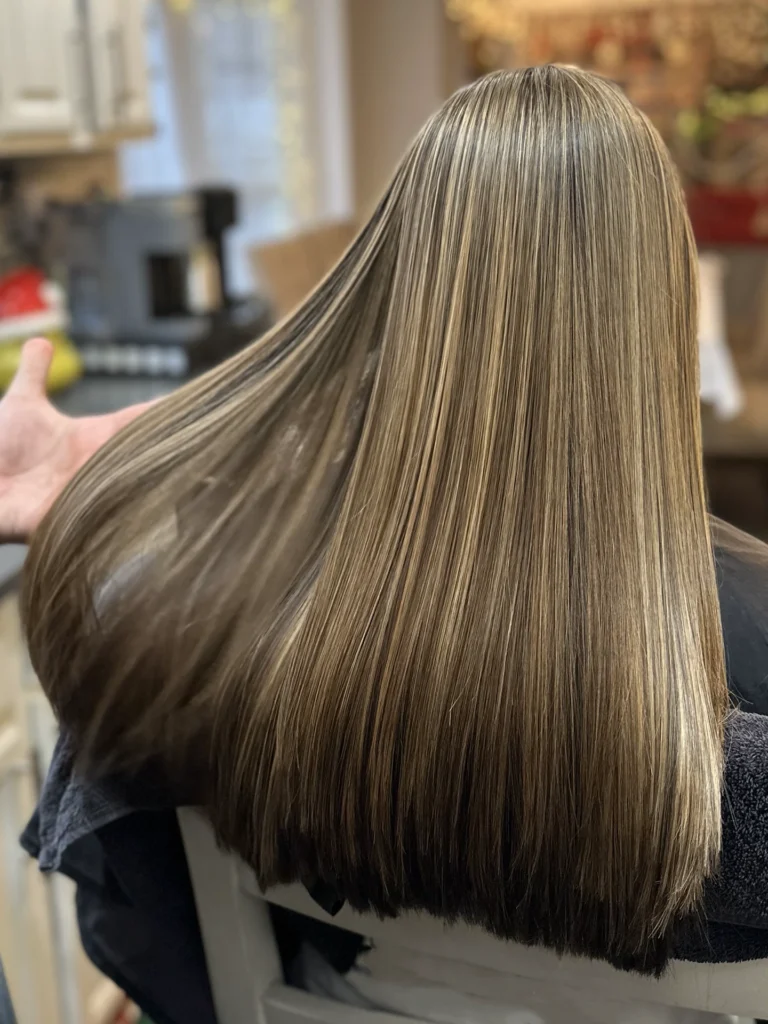 a woman with long hair