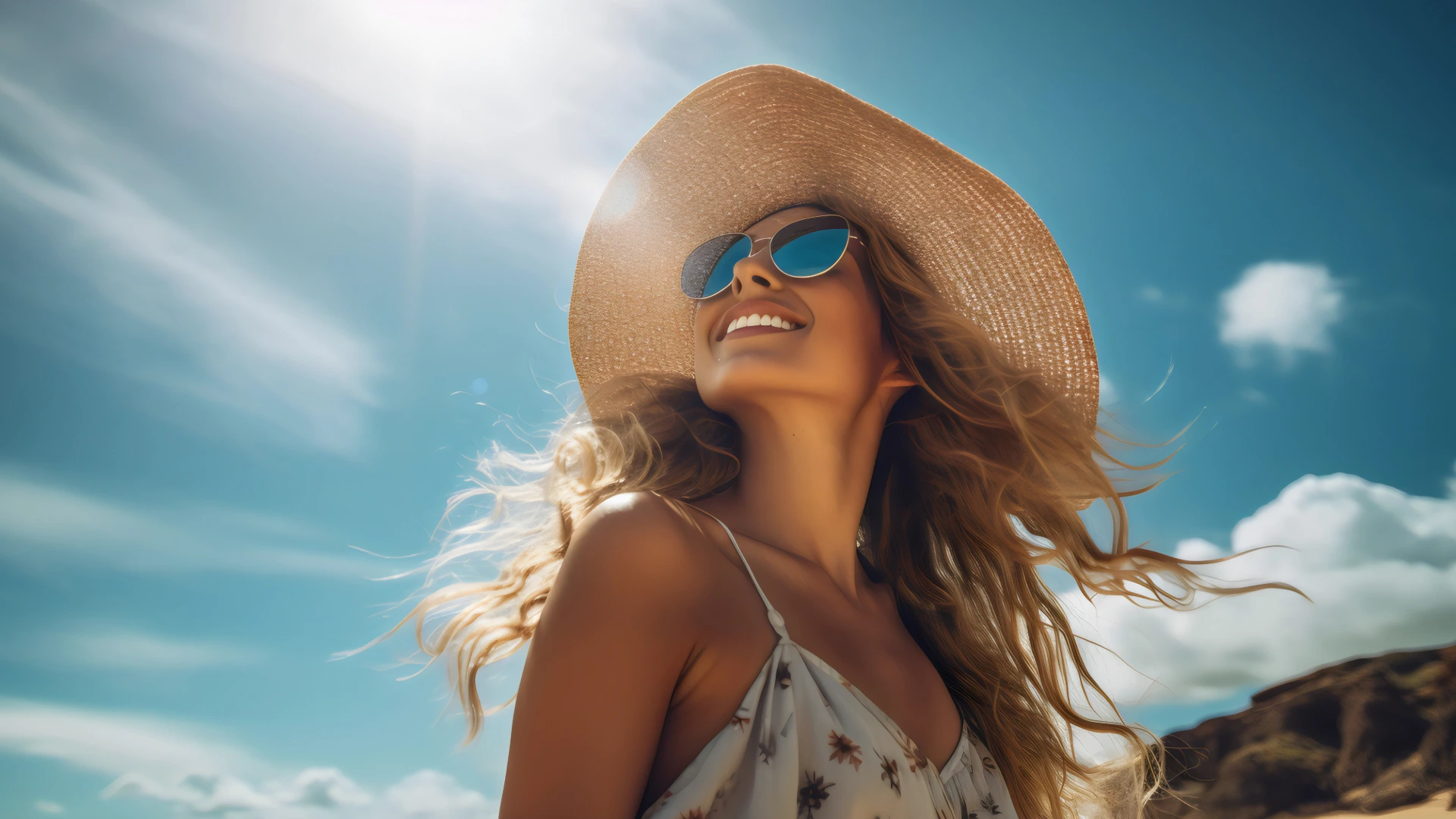a woman wearing a hat and sunglasses