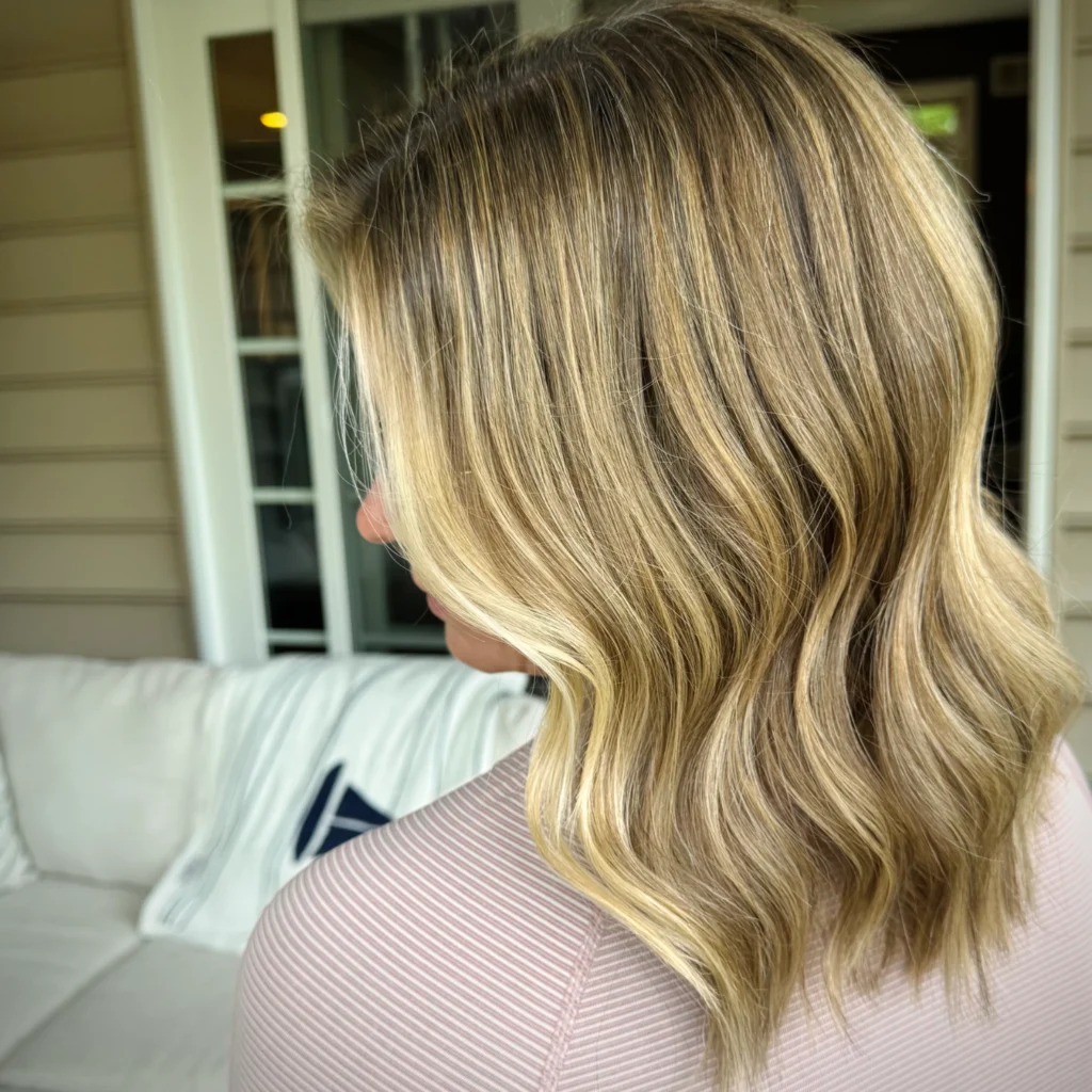 Butter blonde foilyage and highlights by Master Hair Colorist in Chester and Delaware County, Cassie Anderson