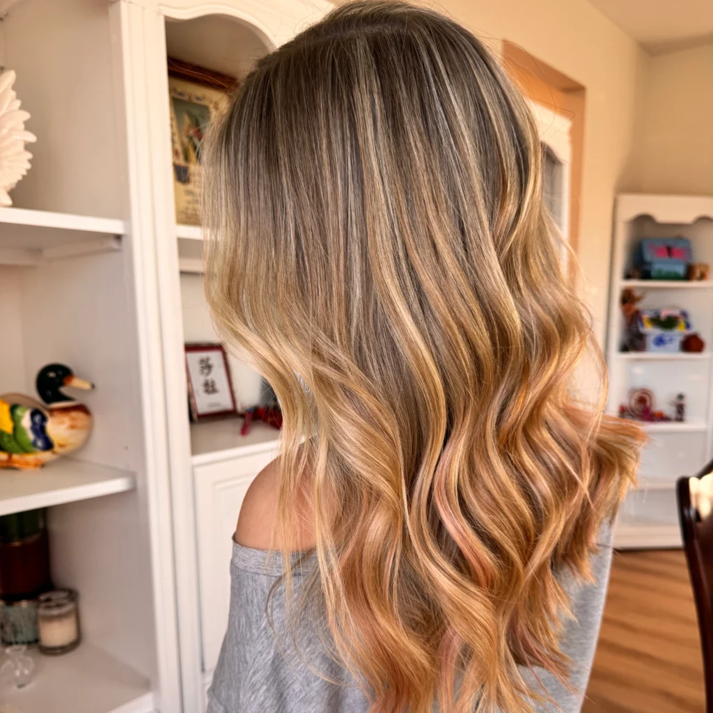 Medium blonde balayage and highlights by Master Hair Colorist in Chester and Delaware County, Cassie Anderson