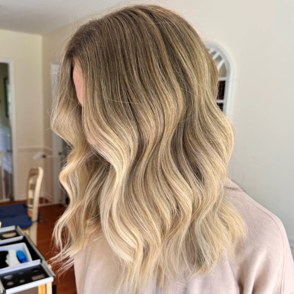 Butter blonde balayage by Master Hair Colorist in Chester and Delaware County, Cassie Anderson