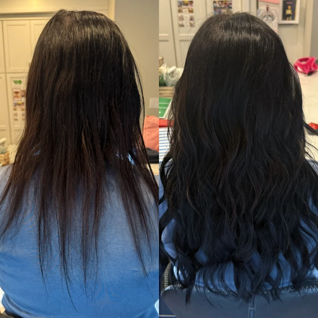 Dark brown custom hair extensions by Private Hair Extensions Specialist in Montgomery County, Jenna Messerschmidt