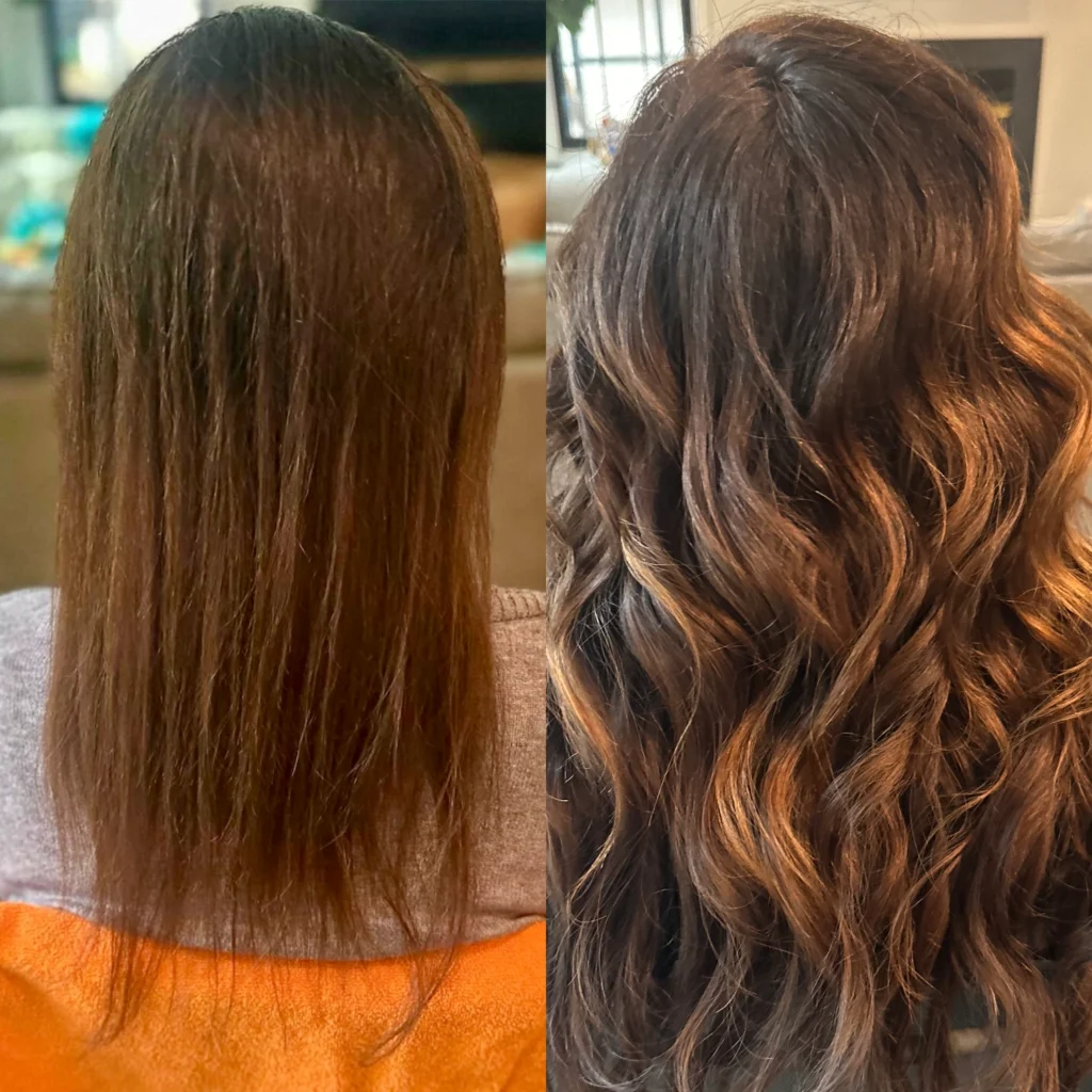 Medium brown custom hair extensions by Private Hair Extensions Specialist in Montgomery County, Jenna Messerschmidt