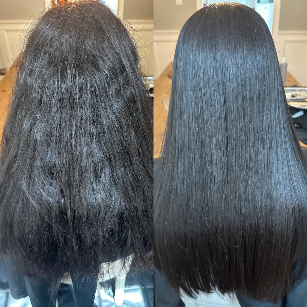 Keratin treatment in black hair by Private Keratin Specialist in Montgomery County, Jenna Messerschmidt