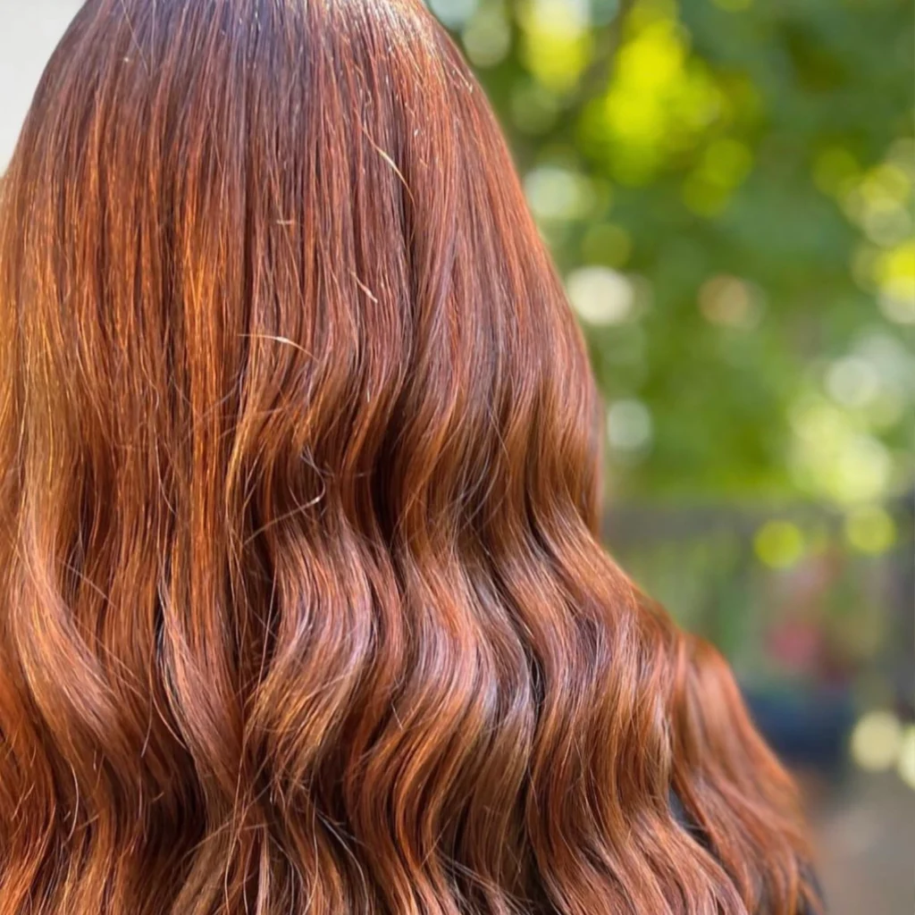Red highlights by Elite Hair Colorist in Chester County, Also Serving Montgomery County, PA, Jessica McHugh
