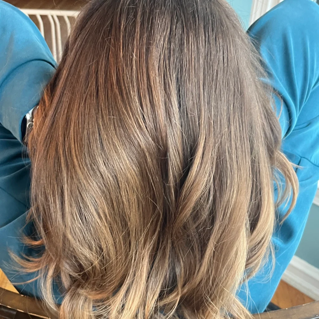 Medium brown highlights by Master Hair Colorist in Montgomery County, Kristin Alessandrine