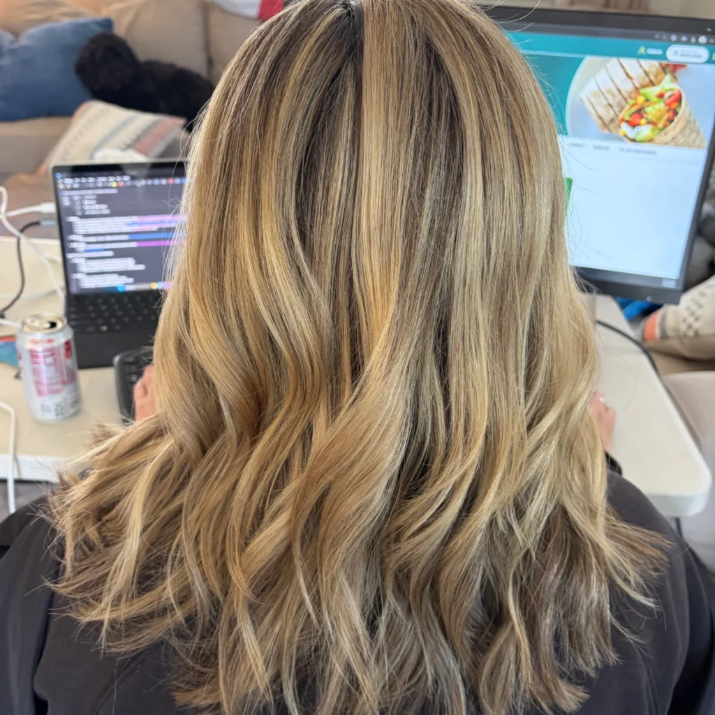Medium brown foilyage and highlights by Master Hair Colorist in Montgomery County, Kristin Alessandrine